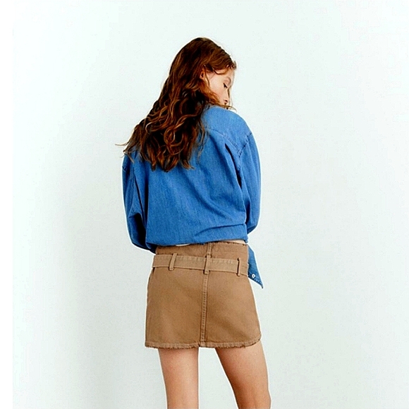 ZARA TAN DENIM COWBOY BUCKLE BELT TIK TOK FAMOUS MINI NWOT SIZE XSMALL - Picture 3 of 10